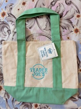 Trader Joe's Mini Pastel Canvas Tote — Green